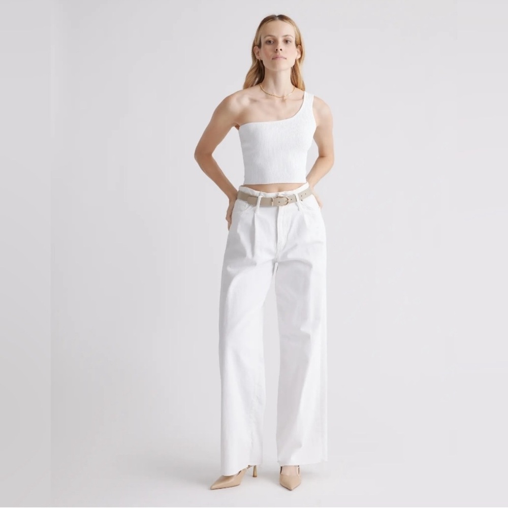 NWT Quince Women's Cropped One Shoulder Ribbed Sweater Knit Tank in White sz XS